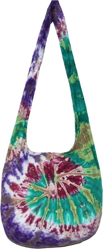 Vista 3 de TIE DYE - Bolso cruzado bohemio hipster estilo hobo, hippie, tono blanco, 39 pulgadas