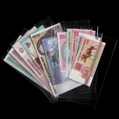 Vista 5 de Uncle Paul 100 piezas de billetes de dólar con caja de almacenamiento, fundas de papel transparente para moneda y fundas de colección de dinero