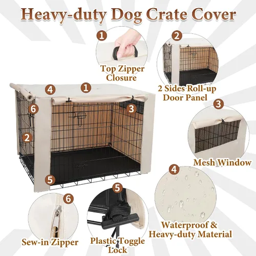 Vista 5 de Deblue Funda para jaula de perro de 24 pulgadas con bolsa de almacenamiento, funda de poliéster resistente para perreras de mascotas, ajuste