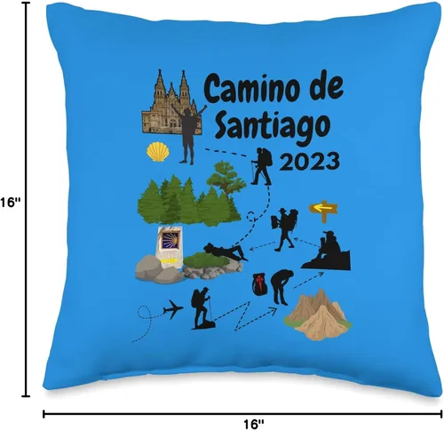 Vista 4 de El Camino de Santiago Pilgrim Camino Santiago de Compostela 2023 Pilgrim Journey - Almohada (16 x 16 pulgadas), multicolor