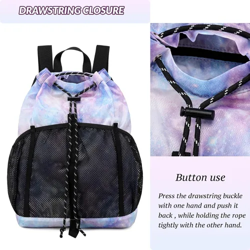 Vista 4 de Lohol Mochila de malla con cordón con bolsa de zapatos, saco de cuerda de natación duradero con asa para deportes, gimnasio, yoga, playa, viajes