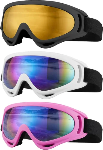 Vista 11 de Gafas de esquí, gafas de motocicleta, paquete de 3 gafas de snowboard para hombres, mujeres, adultos y jóvenes