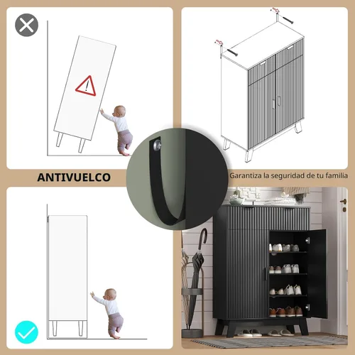 Vista 6 de Armario de almacenamiento para zapatos de entrada, armario de almacenamiento de zapatos acanalado de 4 niveles con 2 cajones, organizador de zapatos
