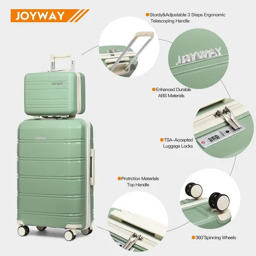 Vista 2 de Joyway Maletas de equipaje de mano de 20 pulgadas de polipropileno ligero con bloqueo TSA, equipaje rígido con ruedas giratorias, bolsa
