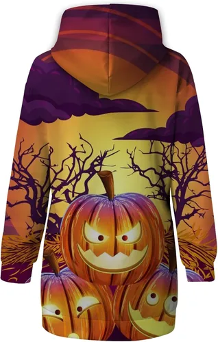 Vista 4 de Vestido de Halloween para mujer, estampado de sudadera con capucha para otoño e invierno