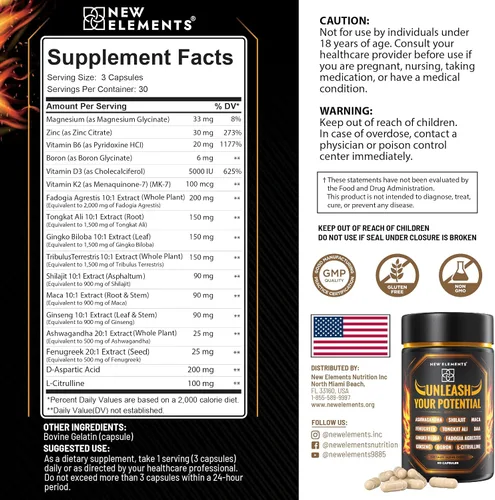 Vista 3 de Suplemento Natural de Refuerzo de Testosterona para Hombres – Potenciador de Testosterona con Tongkat Ali, Fadogia Agrestis, Shilajit, Ashwagandha