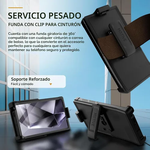 Vista 5 de MOTIVE Funda compatible con Samsung Galaxy S24 Ultra con clip para cinturón, [protección contra caídas de grado militar de 15 pies] con protector