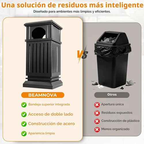 Vista 7 de BEAMNOVA Bote de basura comercial para exteriores con tapa, negro, 15.8 x