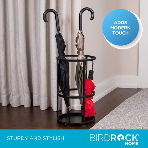 Vista 4 de BIRDROCK HOME Soporte circular para paraguas con bandeja de goteo extraíble - Soporte para sombrillas - Entrada - Organizador decorativo de metal