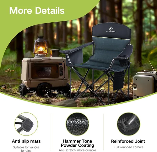 Vista 15 de GREEN PARTY Silla plegable de camping de gran tamaño resistente con bolsa refrigeradora, soporte para tazas, bolsillo de almacenamiento, silla