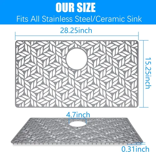 Vista 2 de Protectores de fregadero de silicona - 2 piezas, 28.25"x15.25", protectores inferiores para fregaderos de acero inoxidable y porcelana