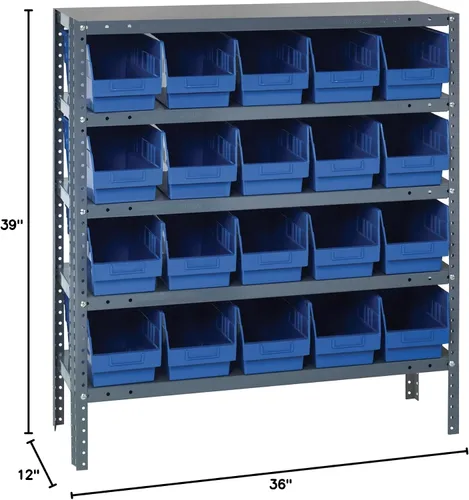 Vista 457 de Quantum QSBU-245BK Heavy Duty Shelving Unit with (7) Shelves and (24) QUS245 Black Bins for Garage Warehouse Storage Distribution 400 lb Load