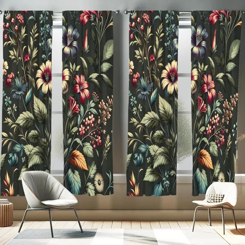 Vista 55 de Ambesonne - Cortinas amarillas para ventana, arte moderno escandinavo de escena de jardín con flores de tulipán y mariposas bailando, juego de 2