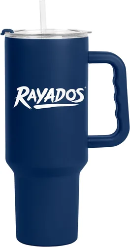 Vista 2 de Logo Brands Liga MX CF Monterrey - Vaso con mango de acero inoxidable de 40 onzas, doble pared, aislado al vacío, acabado con recubrimiento