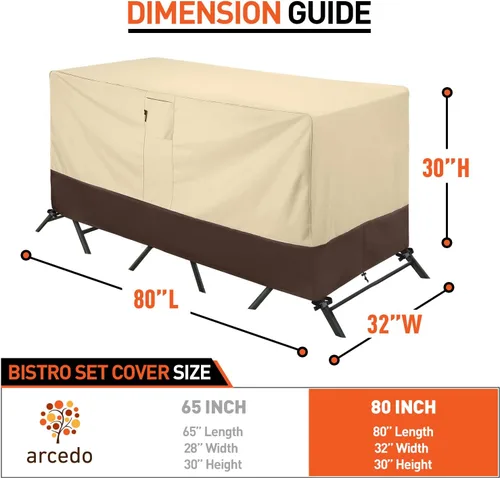 Vista 7 de Funda para patio bistró, funda impermeable para muebles de exterior, funda resistente para mesa y sillas de bar, 80 pulgadas de largo x 32 pulgadas