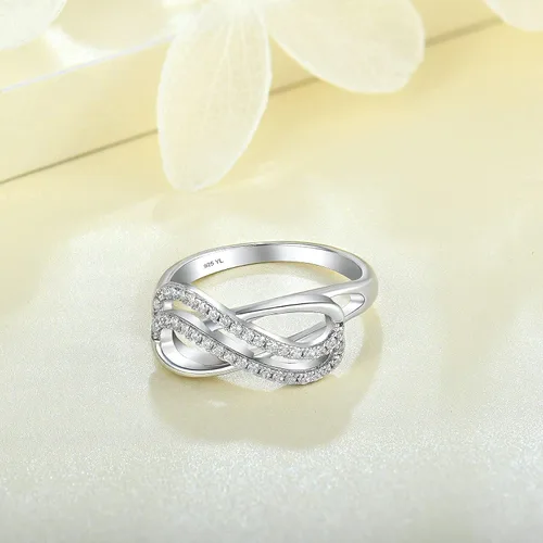 Vista 6 de YL Anillo de compromiso de infinito para mujer, plata de ley 925, joyería de compromiso retorcida de eternidad