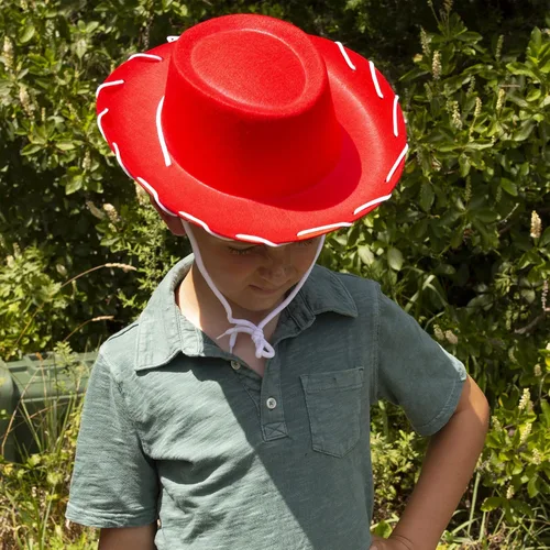 Vista 3 de Funny Party Hats Sombrero de vaquero para niños, sombreros de vaquero marrón y rojo, disfraz de vaquero para niños, sombreros del oeste, paquete de 2