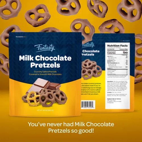 Vista 2 de Pretzels cubiertos de chocolate con leche, aperitivo dulce y salado - Bolsa de 22 onzas Bocadillo de oficina, mini pretzels