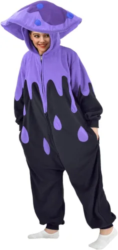 Vista 3 de XIGUAGUO Disfraz de hongos de dibujos animados para adultos, disfraz de animal para cosplay, Navidad, ropa de dormir para mujeres y hombres