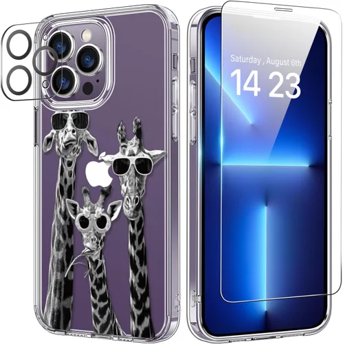 Vista 53 de bicol Funda para iPhone 14 Plus con Protector de Pantalla y Lente de Cámara - Diseños Florales de Moda para Mujeres y Niñas - Funda Transparente
