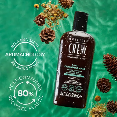 Vista 5 de AMERICAN CREW Manzanilla y pino 3 en 1, champú, acondicionador y gel de baño para hombres, regalo de cuidado del cabello para él, fragancia calmante