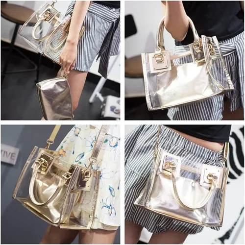 Vista 4 de Bolso bandolera transparente para mujer, bolso de mano de moda de diseñador 2 en 1