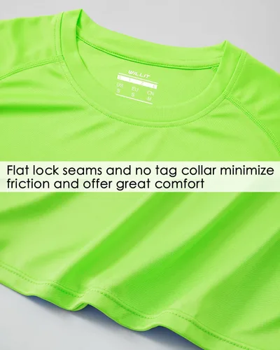 Vista 5 de Willit Camiseta de protección solar con capucha para hombre, manga corta, UPF 50+, FPS, secado rápido, resistente al agua Verde fluorescente