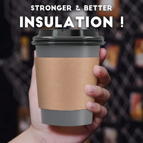 Vista 4 de Paquete de 100 tazas de café desechables de 12 onzas para llevar con tapas, fundas y pajitas, 100% biodegradables y compostables, tazas de café