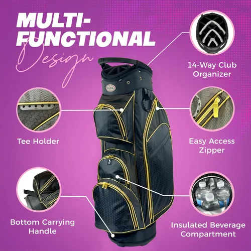 Vista 5 de Taboo Fashions Ladies Golf Bag - 14-Way Women’s Golf Cart Bag with Insulated Cooler Pocket, Rain Hood, 7 Zippered Pockets & More - Stylish Golf