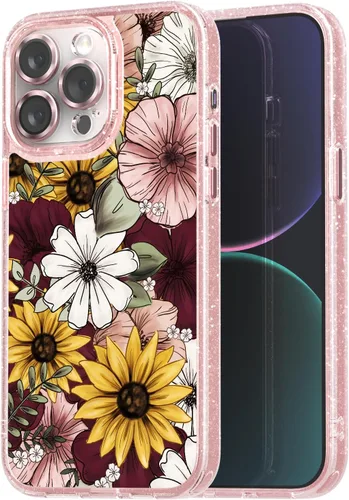 Vista 73 de Compatible para iPhone 13 Funda Bonita Estética - Funda para Teléfono Rosa con Purpurina con Protector de Cámara - Diseño de Cubierta