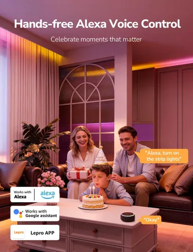 Vista 5 de Lepro S1 - Tira de luces LED AI para dormitorio, tiras de luz RGB inteligentes de 16.4 pies con efectos de persecución IC y arcoíris, segmento