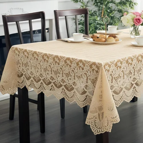 Vista 9 de Juvale Mantel de encaje – Mantel rectangular blanco de 60 x 97 pulgadas, borde festoneado floral vintage, elegante y delicado mantel de fiesta de té
