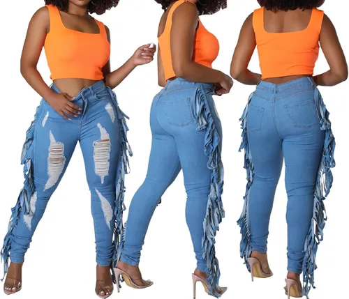 Vista 7 de SeNight Pantalones de mezclilla rasgados de cintura alta para mujer