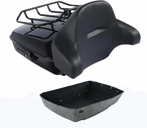 Vista 26 de Respaldo de Maletero de Equipaje King Tour Negro Brillante con Placa de Rack de Montaje Compatible con Harley Modelos Touring 2014-2025 Road Glide