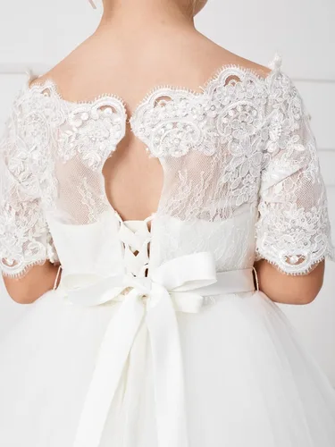 Vista 5 de Elegante vestido de primera comunión con cuentas de encaje para niña de flores de 2 a 12 años