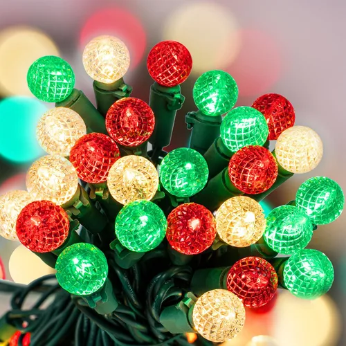 Vista 4 de BOHON - Luces de Navidad rojas, blancas y verdes, facetadas, G15, 50 LED, enchufe de 17 pies