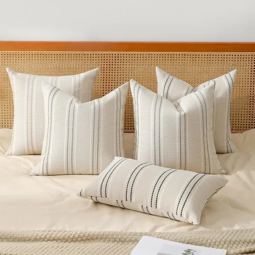 Vista 7 de Hckot Fundas de Almohadas Decorativas 16x16 Juego de 2 Fundas de Almohadas a Rayas de Lino Texturizado Almohadas Decorativas Fundas de Cojines