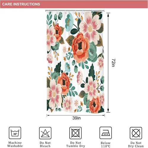 Vista 3 de Riyidecor Cortina de ducha pequeña de 36 pulgadas de ancho x 72 pulgadas de alto, media estrecha, para primavera, floral, decoración de baño, hojas