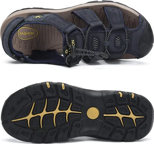 Vista 5 de FLARUT - Sandalias deportivas para hombre, sandalias para senderismo y exteriores, diseño informal de cuero con punta cerrada, sandalias atléticas