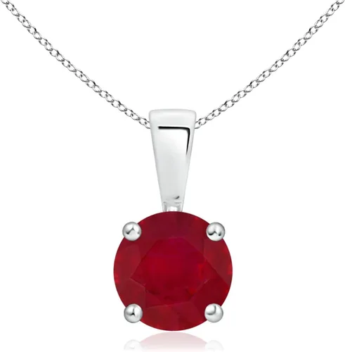 Vista 16 de Angara Round Ruby Solitaire Necklace in Sterling Silver A-Good