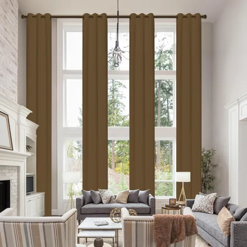 Vista 13 de Cortinas opacas extralargas con ojales, de 132 pulgadas de largo, cortinas para techos altos para sala de estar y loft (1 panel, beige, 52"x132")