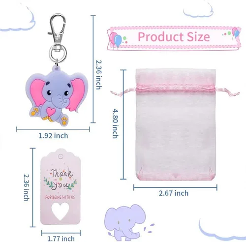 Vista 3 de Juego de 50 llaveros de elefante para baby shower, recuerdos de fiesta temática de elefante, suministros de fiesta de cumpleaños para niños y niñas