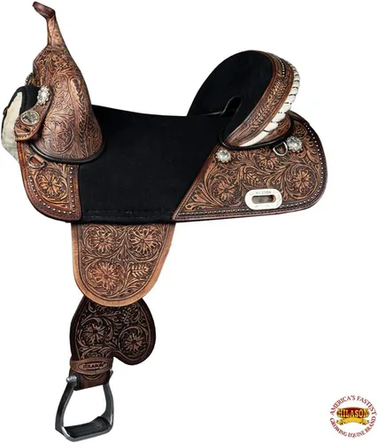Vista 2 de HILASON Western Horse Treeless Trail Barrel Saddle American Leather Tan Horse Saddle Western Saddle Treeless Saddle Saddle for Horses