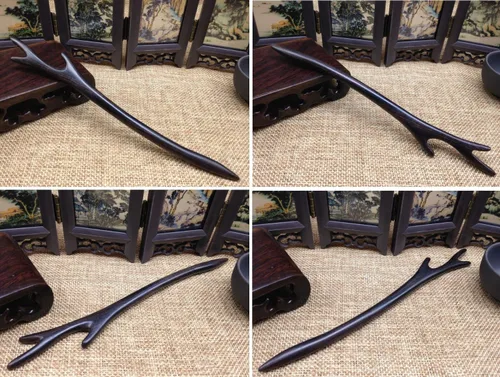 Vista 4 de Palillos clásicos hechos a mano tallados para el cabello, sándalo negro natural (ébano), palillos para peinar, accesorio para hacer updo, 7 pulgadas