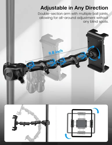 Vista 3 de PLDHPRO Soporte para iPad para Soporte de Micrófono, Soporte Ajustable de 2 Etapas Más Largo para Teléfono Tableta Música Micrófono, Montaje que se
