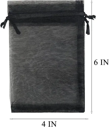 Vista 4 de 50 bolsas de organza con cordón de regalo para joyas, tela transparente de malla de 4 x 6 pulgadas, organizador de red negra, sobres geniales