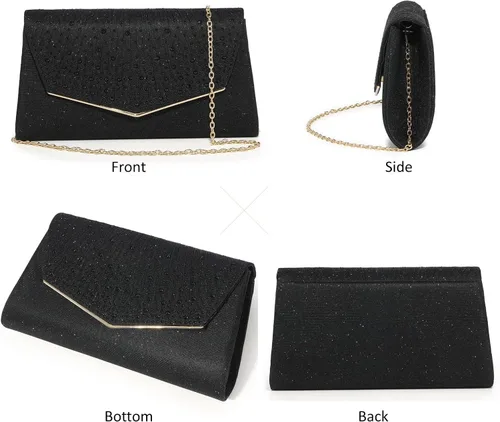 Vista 2 de DETARA Bolsos de noche para mujer, con lentejuelas con purpurina, monederos de mano para mujer, de cristal brillante, falp, formal, boda, fiesta
