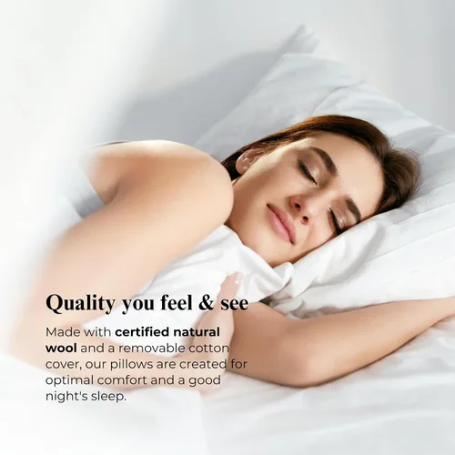 Vista 6 de ORGANIC TEXTILES Almohada de lana 100% natural con funda de algodón orgánico, certificado GOTS (estándar, paquete de 1)