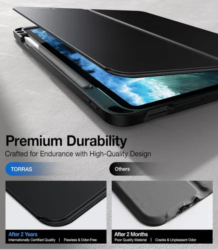 Vista 4 de [Usado] TORRAS Funda para iPad Air de 11 pulgadas M2/M3/M4, iPad Air de 6ª/5ª/4ª generación con soporte para lápices, apagado y encendido