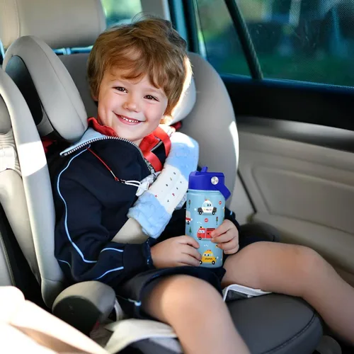 Vista 5 de Botella de agua para niños de 12 onzas con tapa con popote, paquete de 2 botellas de agua aisladas de acero inoxidable para niños y niños, taza